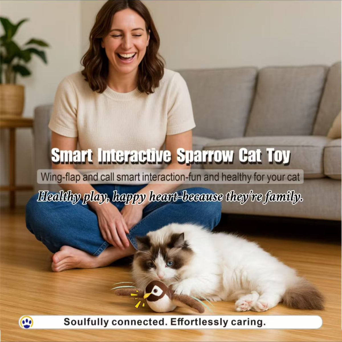 Smart Interactive Flapping Sparrow Cat Toy – Motion-Activated Chirping Bird with Catnip & Washable Cover