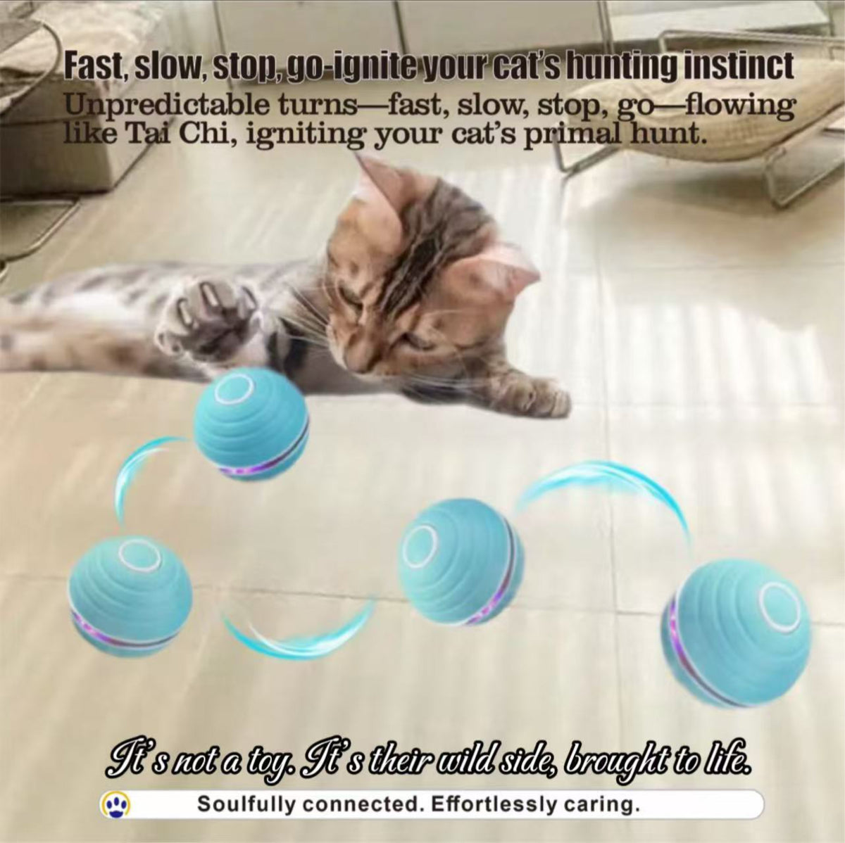 Smart Interactive Cat Toy Ball – LED Lights, Laser Pointer, Feather & Bell Attachments, USB Rechargeable, Durable ABS, Ideal for Indoor Cats