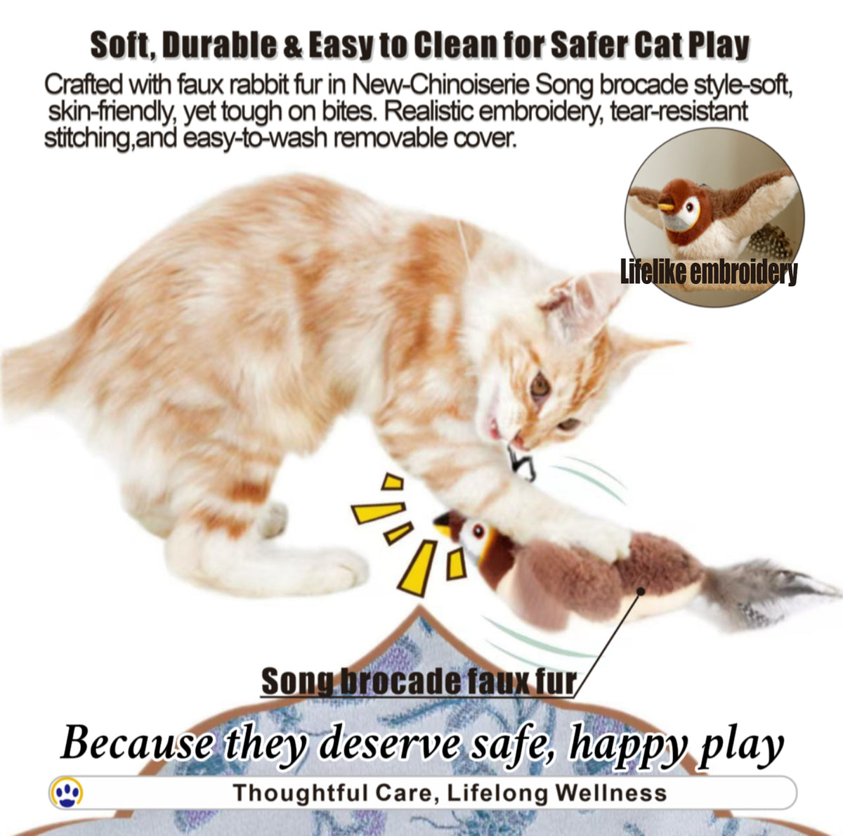 Smart Interactive Flapping Sparrow Cat Toy – Motion-Activated Chirping Bird with Catnip & Washable Cover