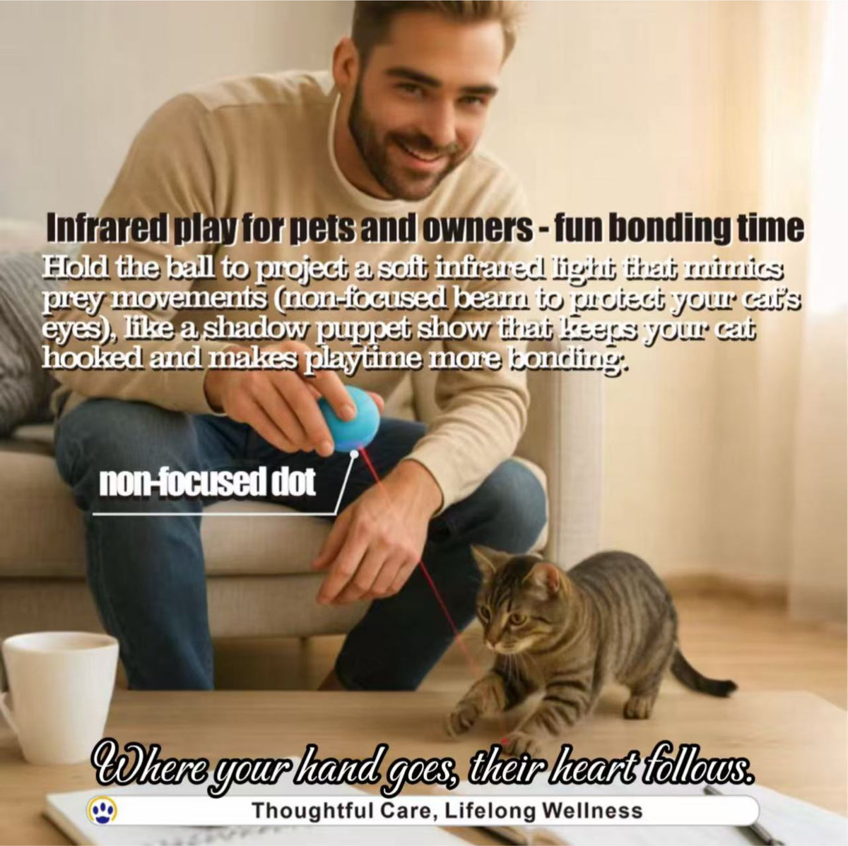 Smart Interactive Cat Toy Ball – LED Lights, Laser Pointer, Feather & Bell Attachments, USB Rechargeable, Durable ABS, Ideal for Indoor Cats