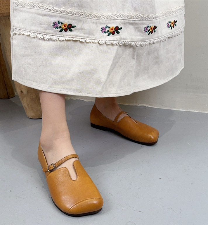 2025 Spring Collection: Women's Boutique Design Square Toe Strap Mary Jane Flats, French-Inspired, Chunky Heel, Slip-On Office Shoes