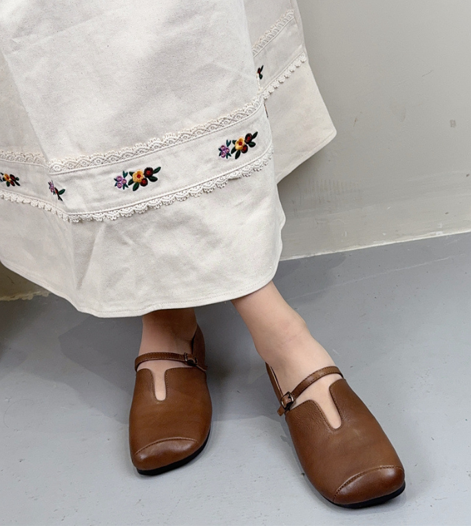2025 Spring Collection: Women's Boutique Design Square Toe Strap Mary Jane Flats, French-Inspired, Chunky Heel, Slip-On Office Shoes