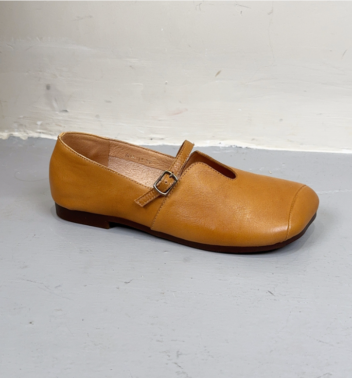 2025 Spring Collection: Women's Boutique Design Square Toe Strap Mary Jane Flats, French-Inspired, Chunky Heel, Slip-On Office Shoes