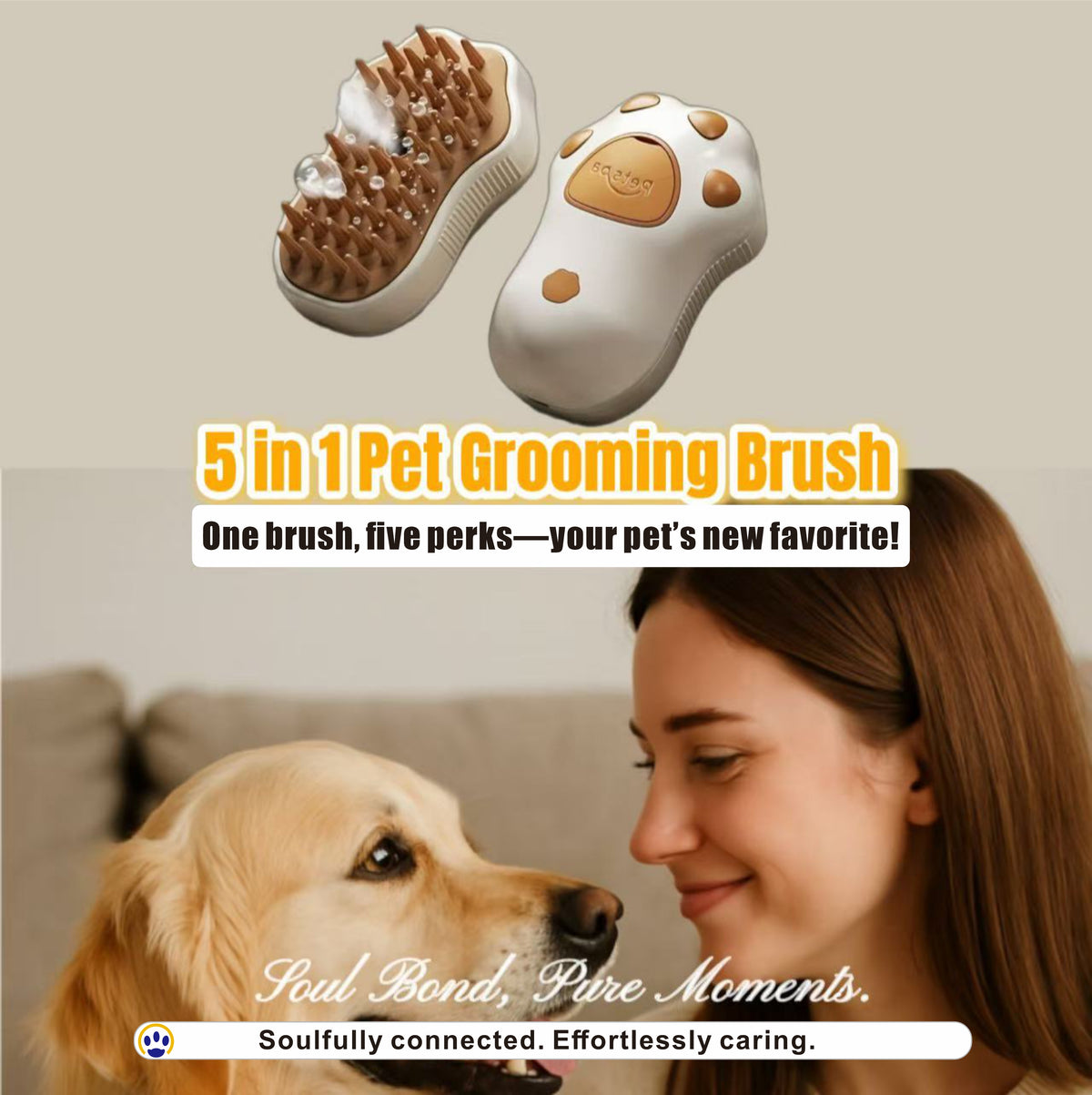 5 in 1 Pet Grooming Brush Steam Spray Self Cleaning Slicker Deshedding Massage Comb