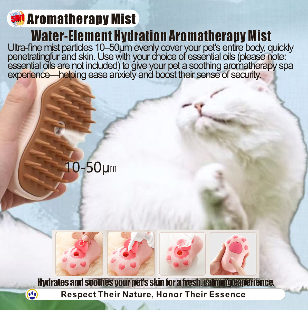 5 in 1 Pet Grooming Brush Steam Spray Self Cleaning Slicker Deshedding Massage Comb