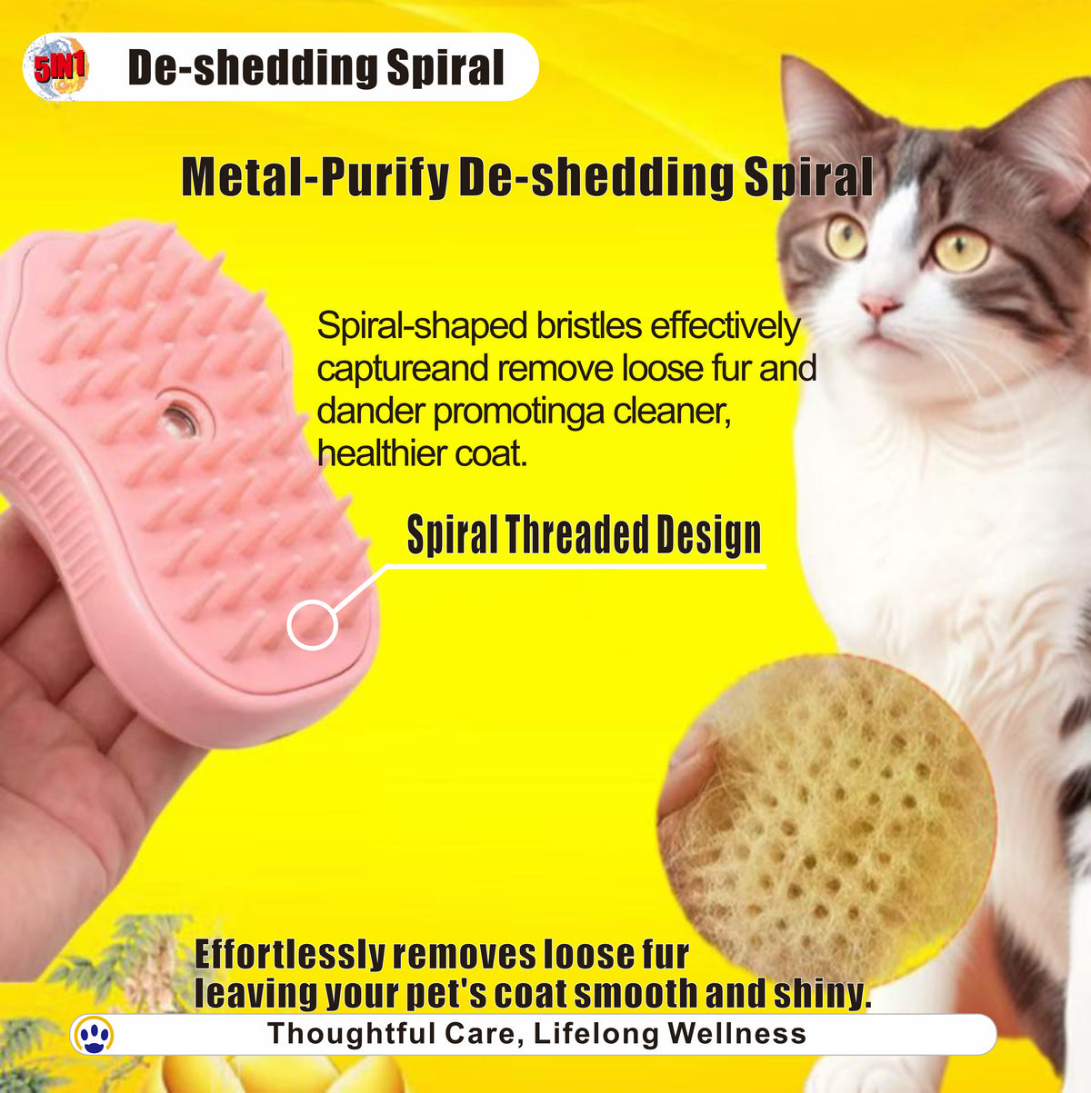 5 in 1 Pet Grooming Brush Steam Spray Self Cleaning Slicker Deshedding Massage Comb