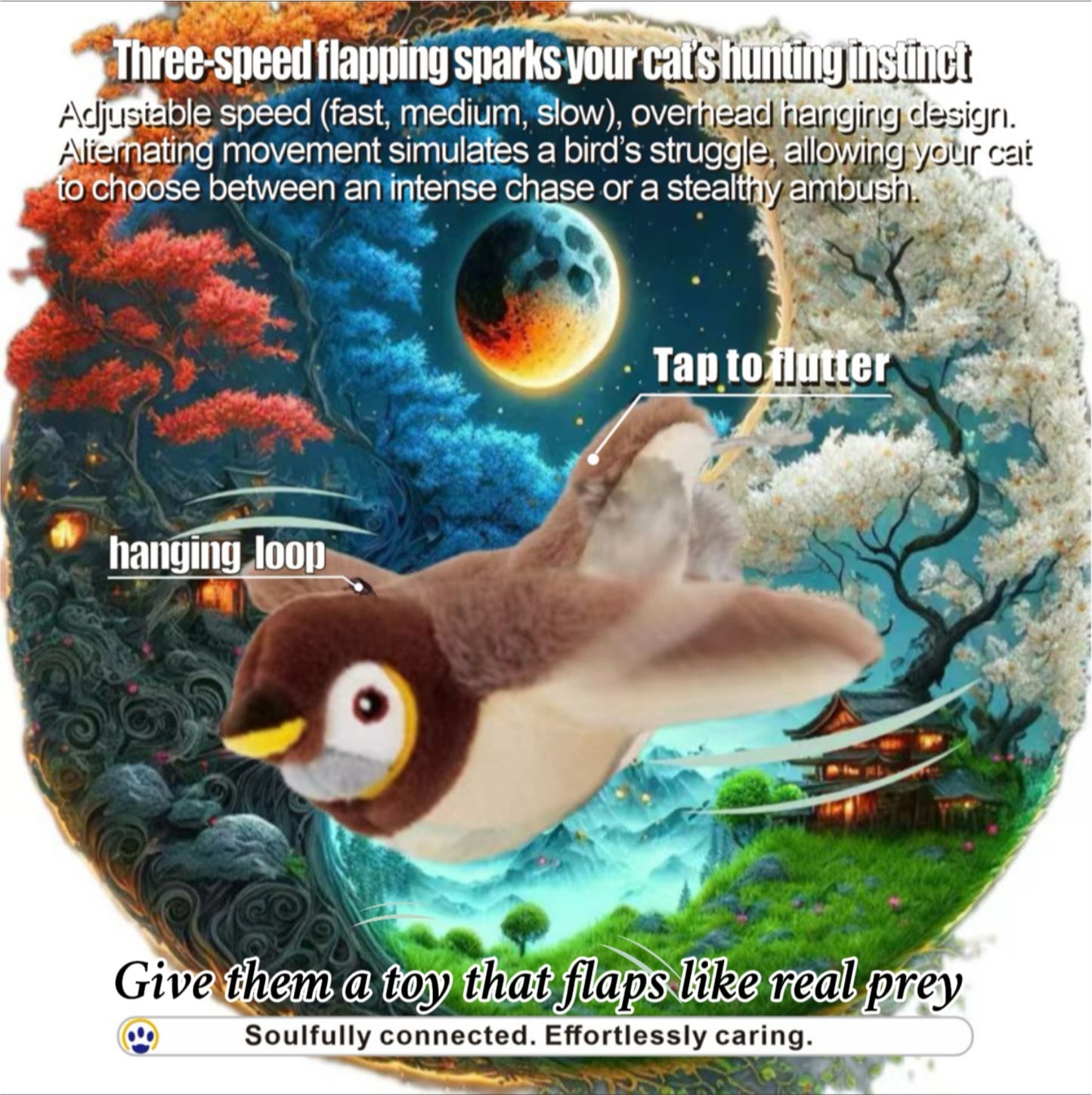 Smart Interactive Flapping Sparrow Cat Toy – Motion-Activated Chirping Bird with Catnip & Washable Cover