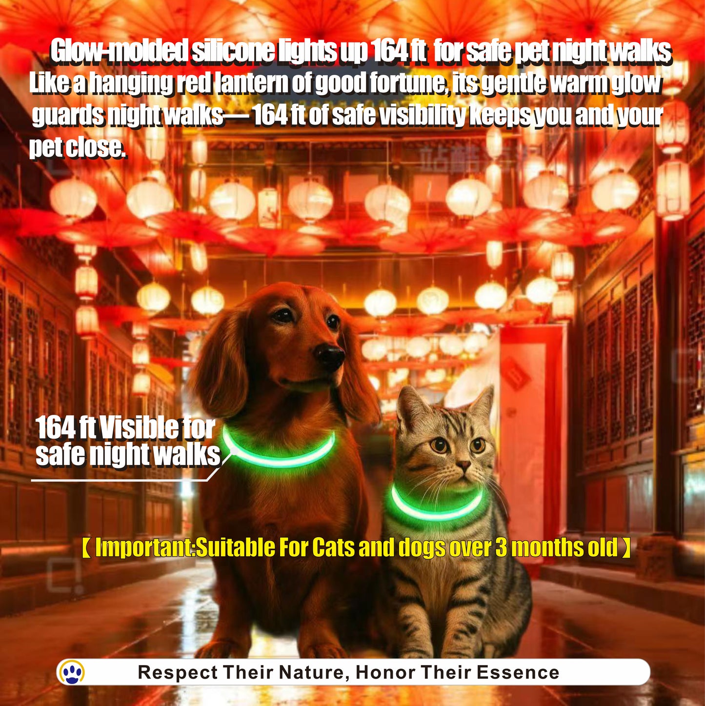 Glow-in-the-Dark Herbal Scented Pet Collar – Natural Comfort & Visibility for Dogs & Cats