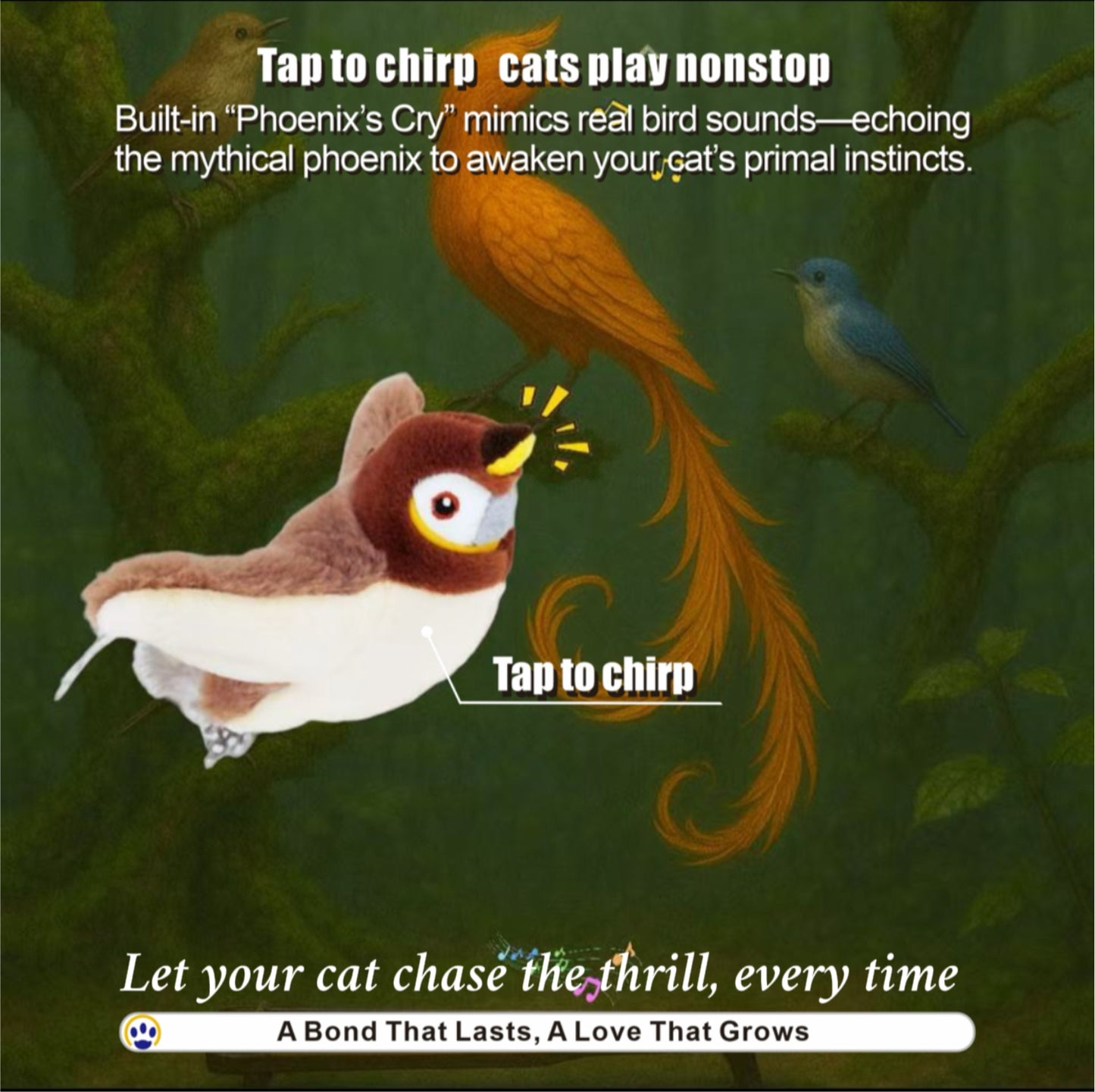 Smart Interactive Flapping Sparrow Cat Toy – Motion-Activated Chirping Bird with Catnip & Washable Cover