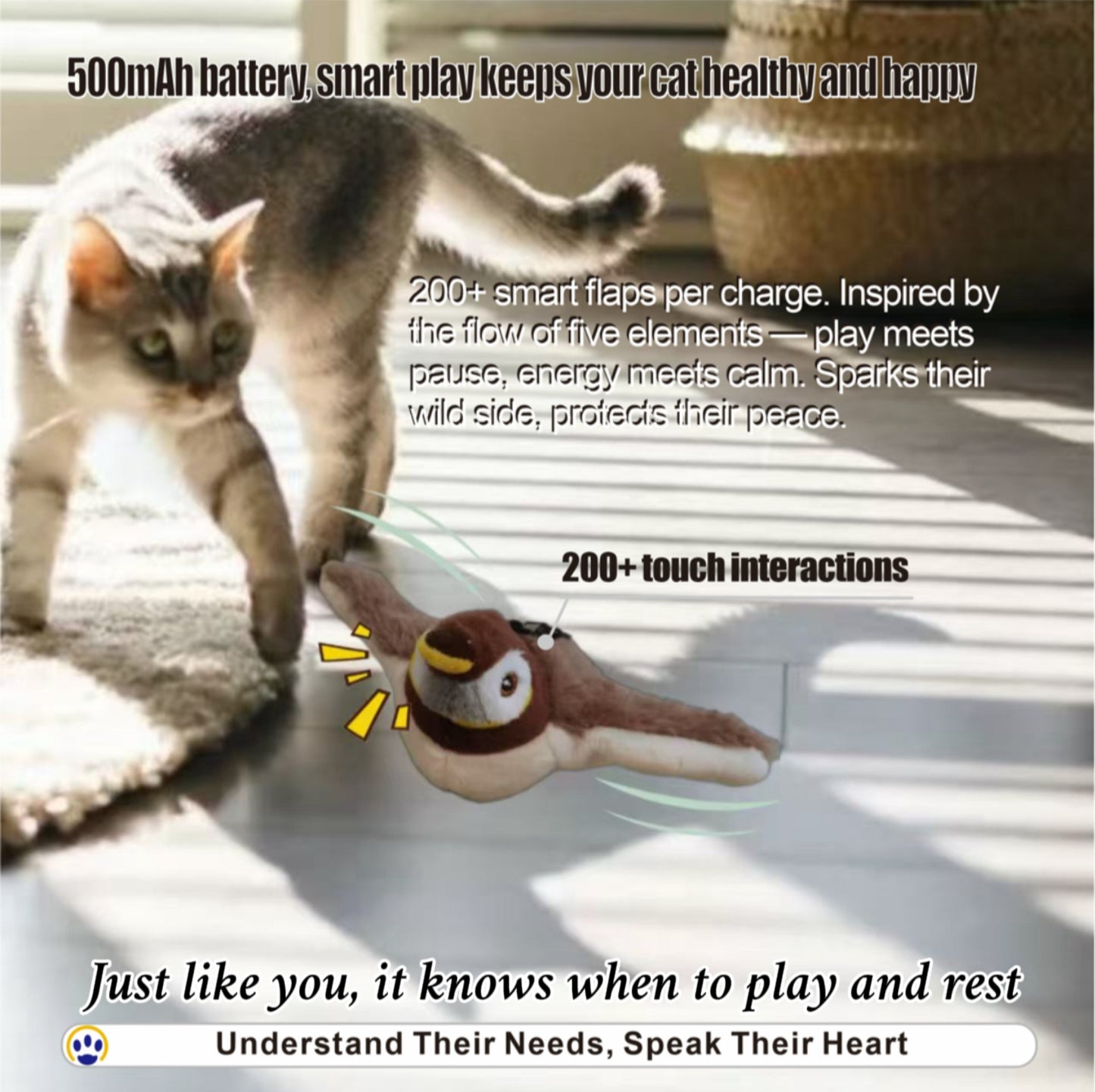 Smart Interactive Flapping Sparrow Cat Toy – Motion-Activated Chirping Bird with Catnip & Washable Cover