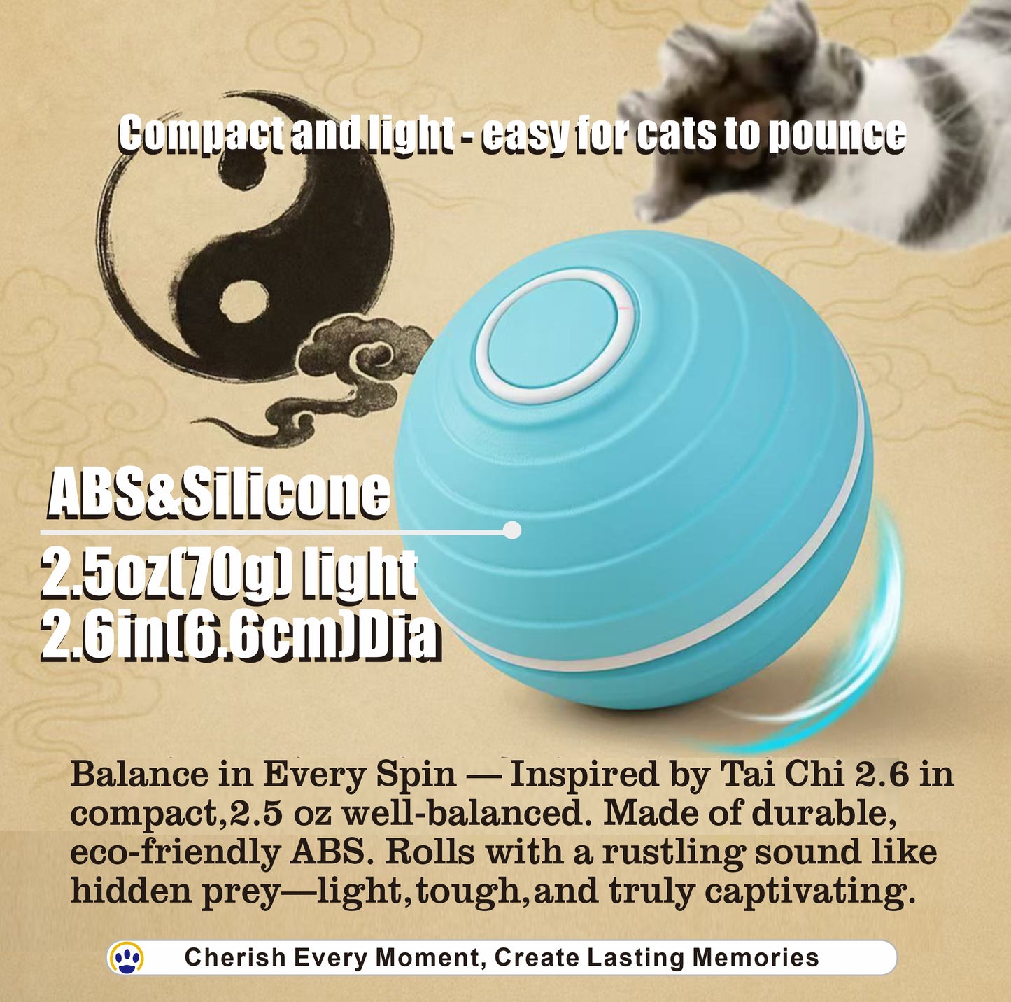 Smart Interactive Cat Toy Ball – LED Lights, Laser Pointer, Feather & Bell Attachments, USB Rechargeable, Durable ABS,  Ideal for Indoor Cats