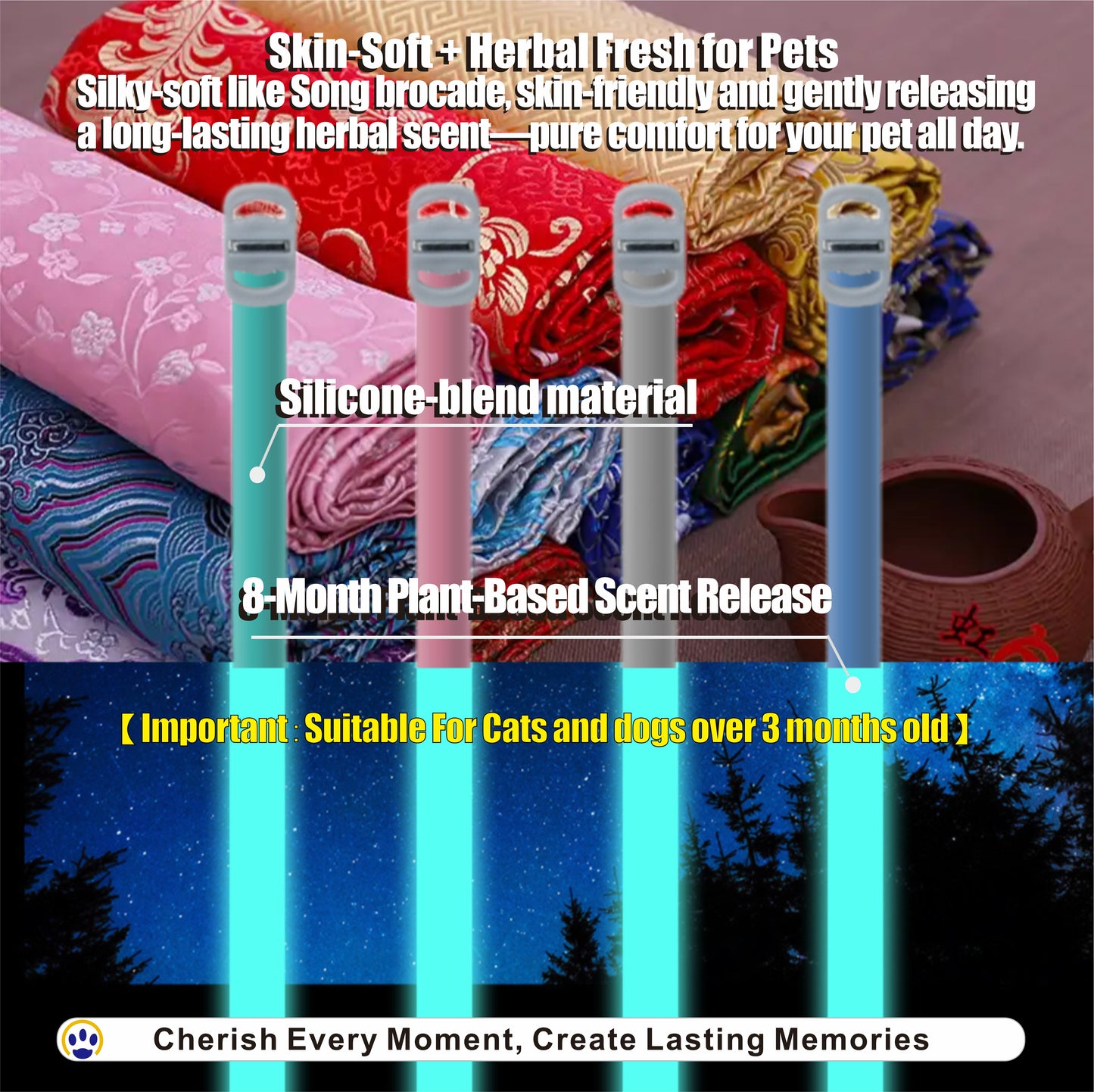 Glow-in-the-Dark Herbal Scented Pet Collar – Natural Comfort & Visibility for Dogs & Cats