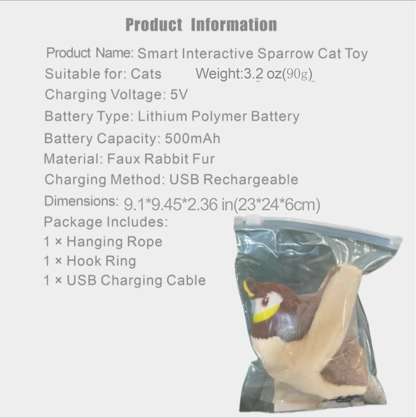 Smart Interactive Flapping Sparrow Cat Toy – Motion-Activated Chirping Bird with Catnip & Washable Cover