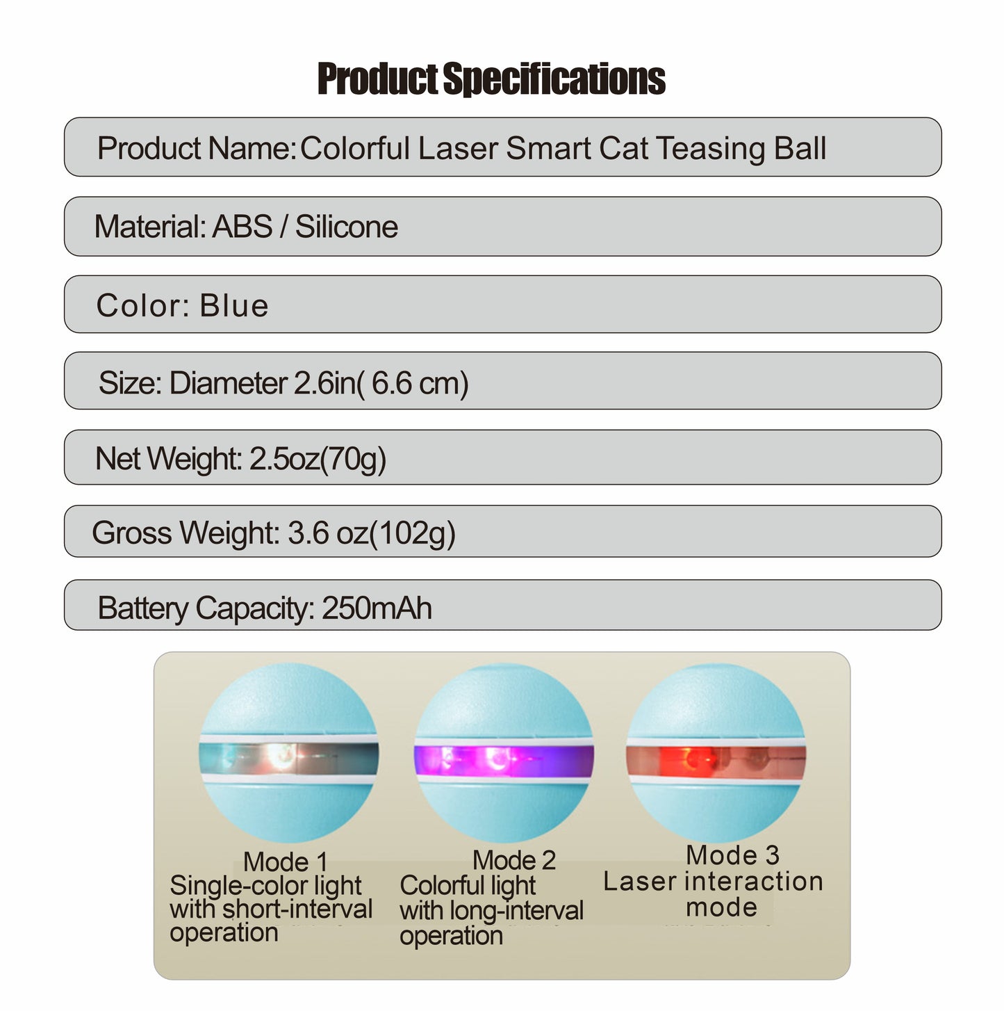 Smart Interactive Cat Toy Ball – LED Lights, Laser Pointer, Feather & Bell Attachments, USB Rechargeable, Durable ABS,  Ideal for Indoor Cats