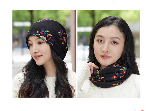 Women's Multi-functional Korean-style Hat: Spring/Fall Headscarf, Winter Beanie, Printed Slouch Hat, Neck Warmer, and Ear Protection.