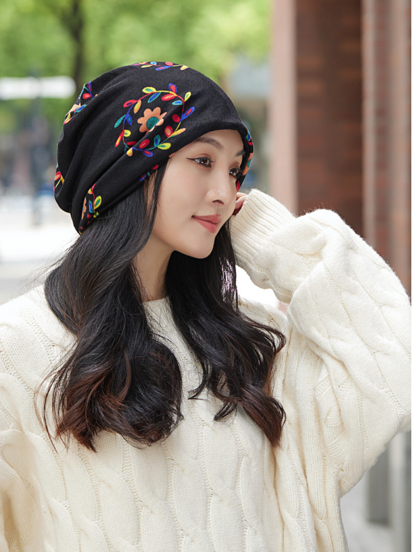 Women's Multi-functional Korean-style Hat: Spring/Fall Headscarf, Winter Beanie, Printed Slouch Hat, Neck Warmer, and Ear Protection.