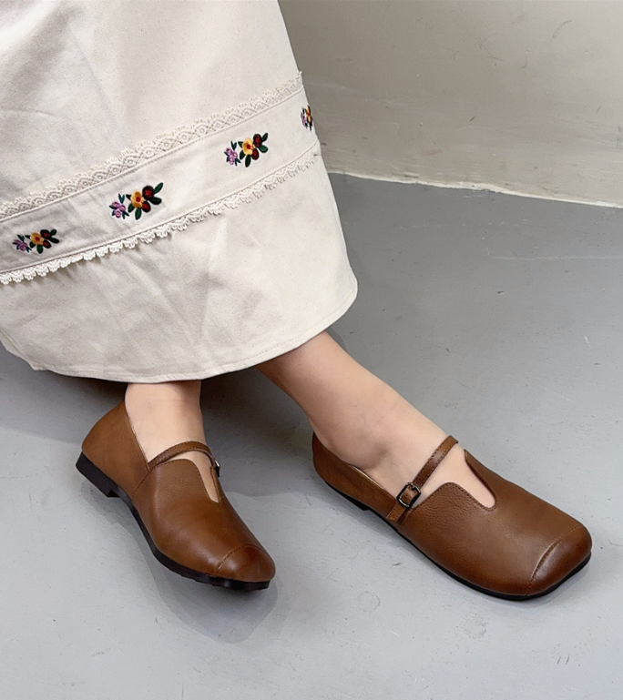 2025 Spring Collection: Women's Boutique Design Square Toe Strap Mary Jane Flats, French-Inspired, Chunky Heel, Slip-On Office Shoes