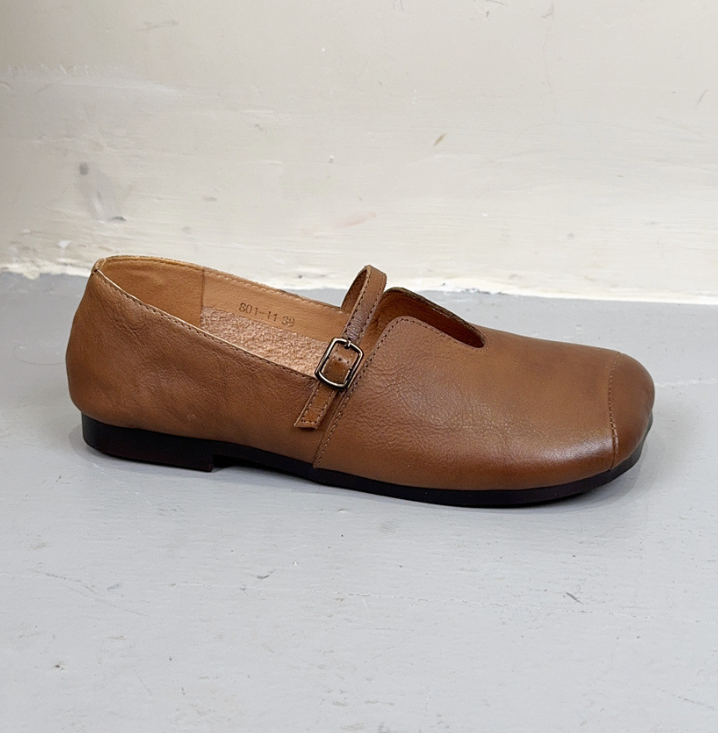 2025 Spring Collection: Women's Boutique Design Square Toe Strap Mary Jane Flats, French-Inspired, Chunky Heel, Slip-On Office Shoes