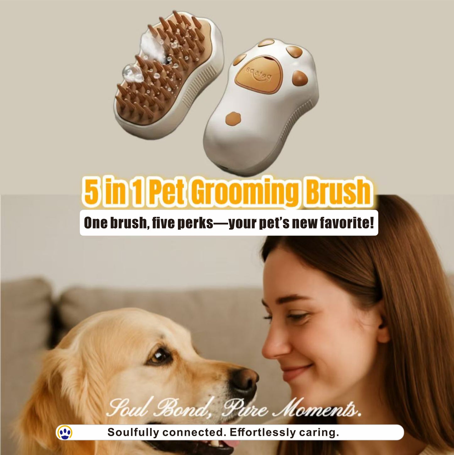 5 in 1 Pet Grooming Brush Steam Spray Self Cleaning Slicker Deshedding Massage Comb