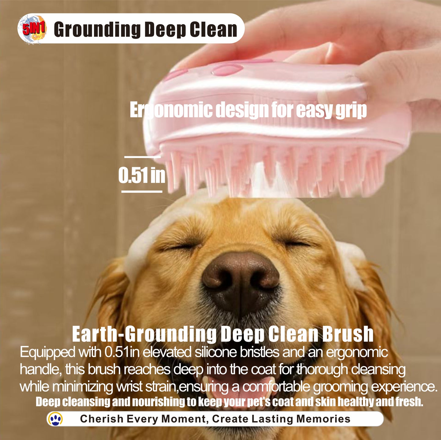 5 in 1 Pet Grooming Brush Steam Spray Self Cleaning Slicker Deshedding Massage Comb