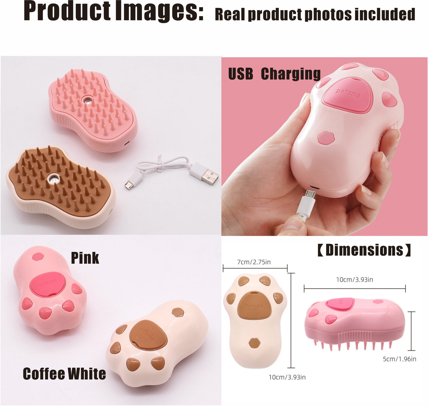 5 in 1 Pet Grooming Brush Steam Spray Self Cleaning Slicker Deshedding Massage Comb