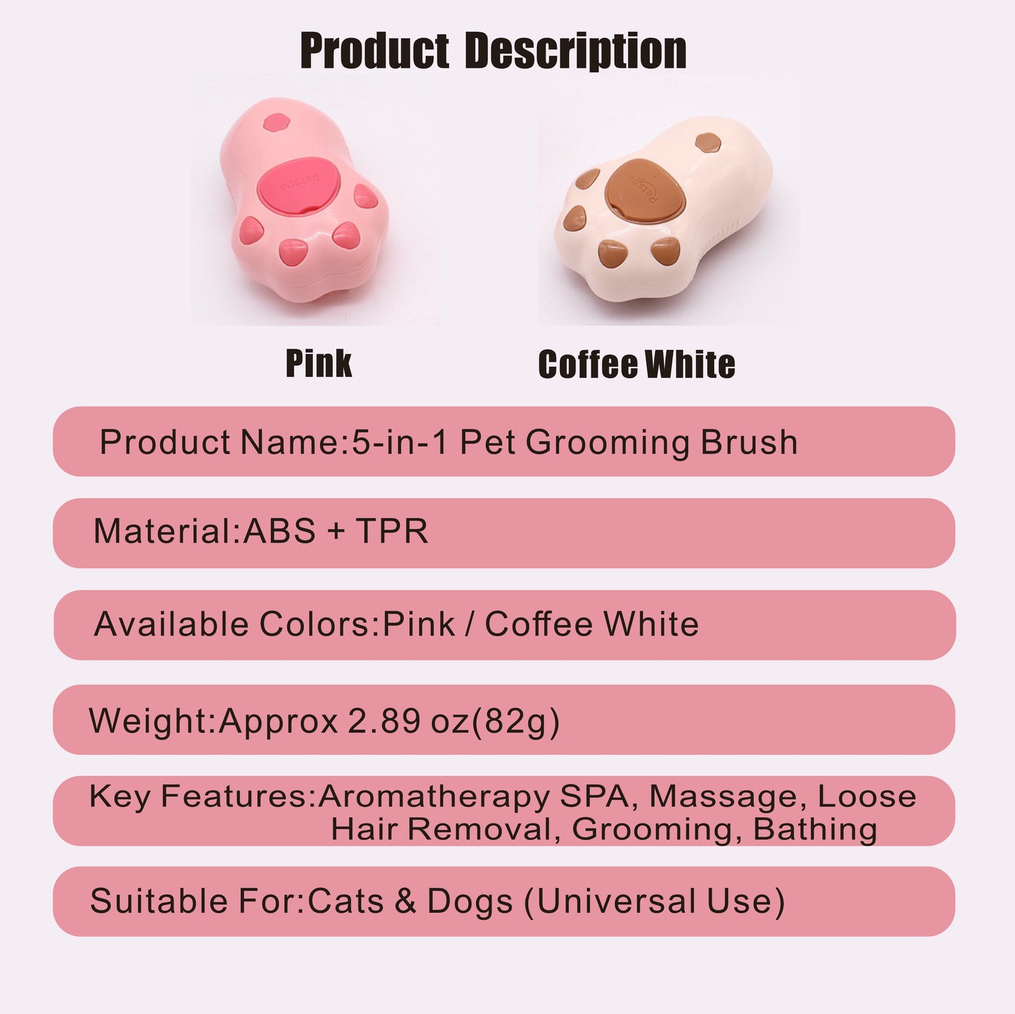 5 in 1 Pet Grooming Brush Steam Spray Self Cleaning Slicker Deshedding Massage Comb